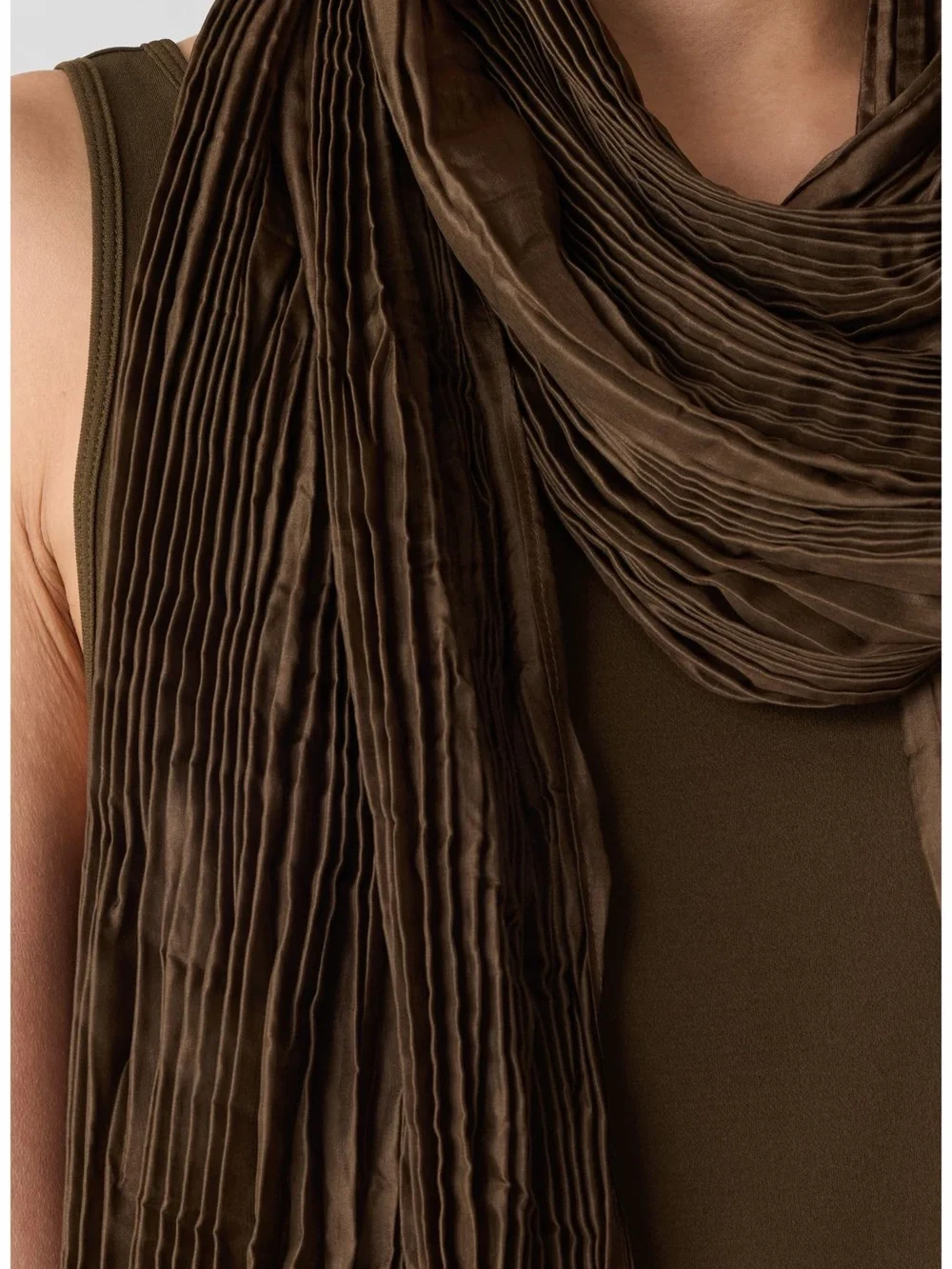 Eileen Fisher Whisper Pleated Silk Scarf (Beige)
